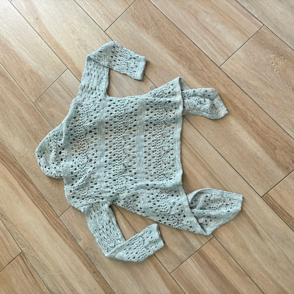 St. John knitted crochet blue draped cardigan sweater size M - Picture 8 of 10